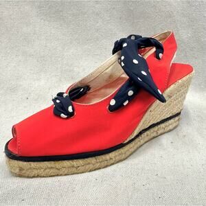 Charles Jourdan vintage 80s red espadrille wedge peep toe Euro size 37